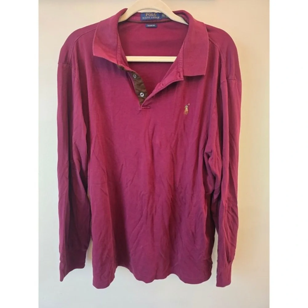Polo‎ Ralph Lauren Mens XXL Classic Fit Long Sleeve Polo Shirt Burgundy Maroon